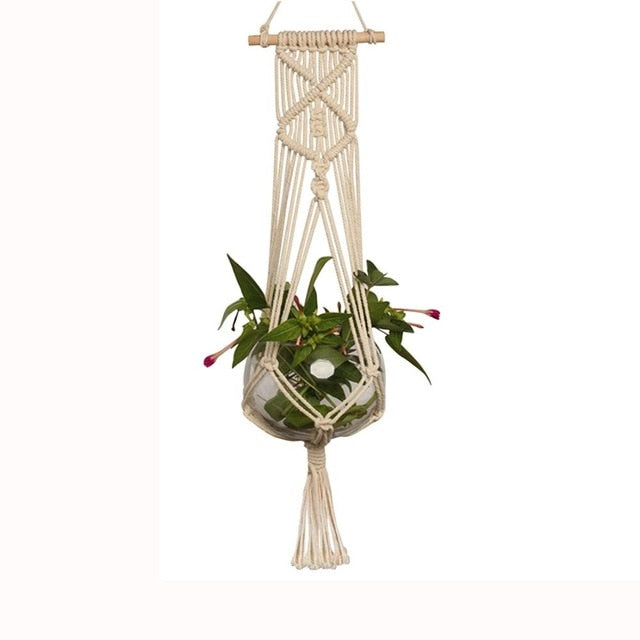 Plant Hanger Basket  Handmade Rope Pots Holder Fine Hemp Rope Net Flower Pot Plant Lanyard